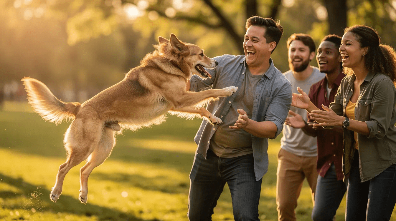 E-collar training for beginners with dog jumping in park sun