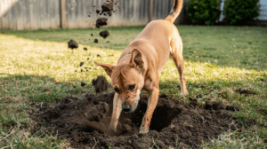 Dog training to stop dog digging in a backyard