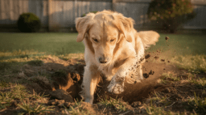 Golden retriever training to stop dog digging in yard