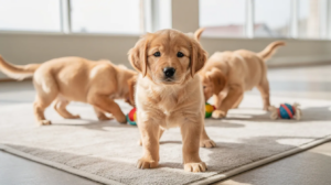 Puppy socialization checklist with golden retriever puppies
